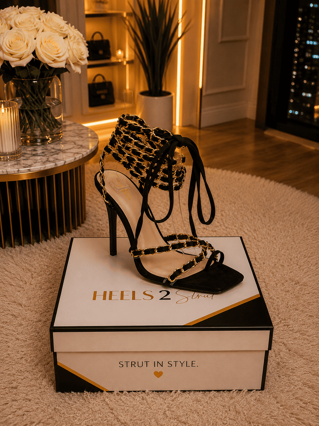 Chrisette Lace Up Chain Heels