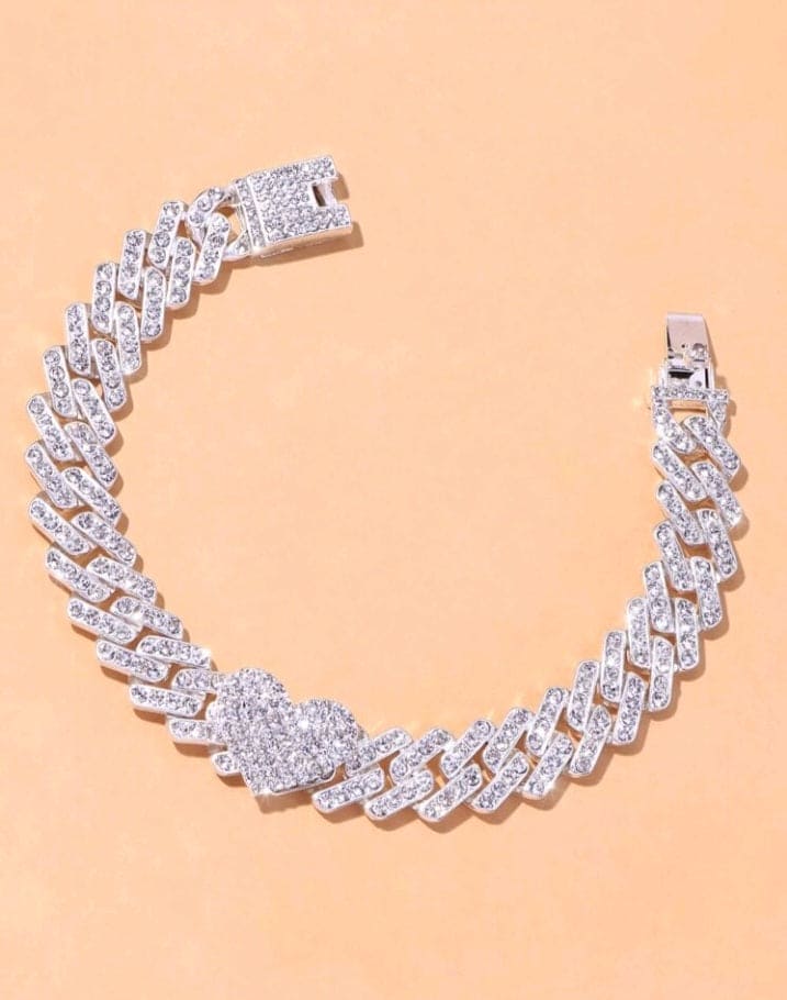 Silver Heart Rhinestone Anklet