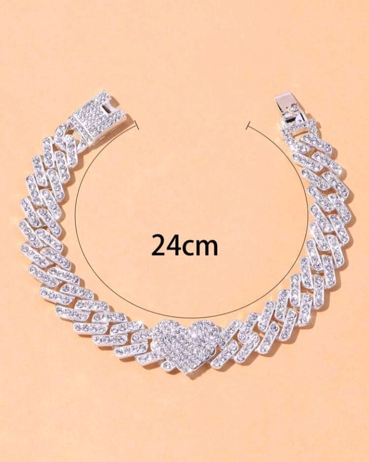 Silver Heart Rhinestone Anklet